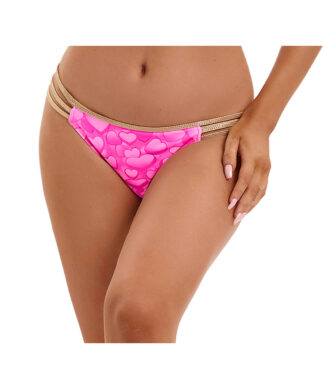 Bikini Slip in Glanz Optik mit Herz-Prints, Pink Gold