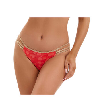 Bikini Slip in Glanz Optik mit Herz-Prints, Rot Gold