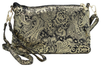 Umhängetasche Oriental Optik Clutch Bag mit abnehmbarem Schultergurt und Handgelenkschlaufe, mehrere Tragevarianten, Schwarz Gold, Titelbild