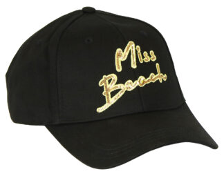 "Miss Beach"-Basecap, Schwarz, mit goldenen Pailletten, Frontansicht
