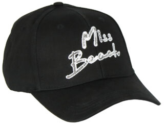 "Miss Beach"-Basecap, Schwarz, mit silbernen Pailletten, Vorderansicht