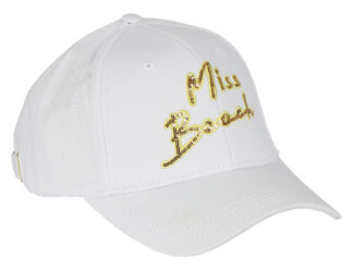 "Miss Beach"-Basecap, Weiß, mit Goldenen Pailletten, Vorderansicht