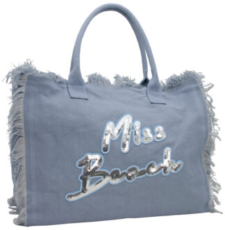 Große XL Badetasche mit Reißverschluss, Shopperform, Strandtasche mit silbernen Pailletten, Blau, Titelbild