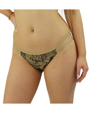 Bikini-Hose Oriental Design Schwarz mit Goldenen Akzenten, Bund mit drei seitlichen Bändchen